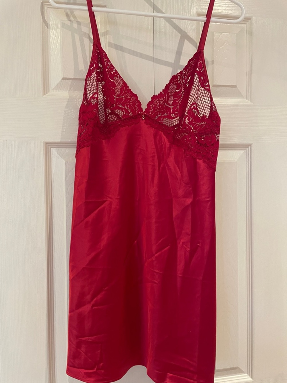 Le Mystere Red Lace Satin Chemise